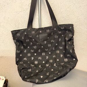 Pink by Victoria Secret Stylish Black Tote with Patterned Design